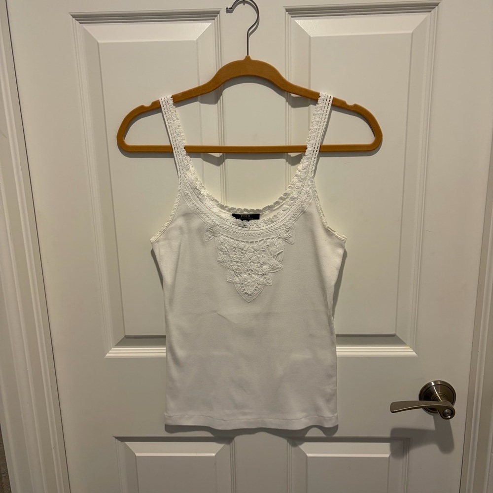 Polo by Ralph Lauren White Lace-Trim Tank Top